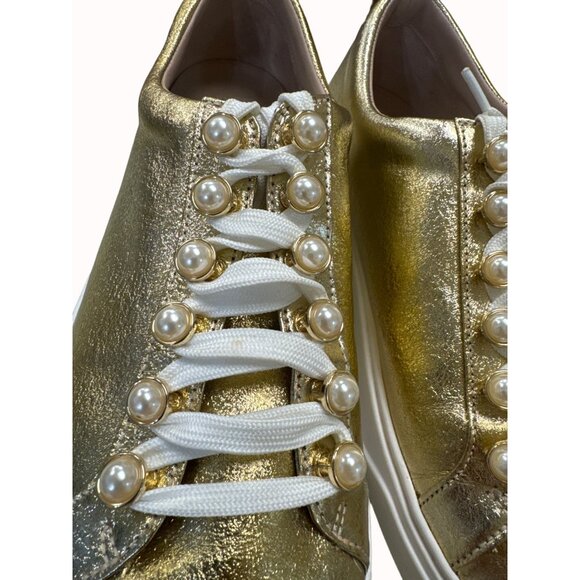 Stuart Weitzman Women’s Gold Shimmer Shoe/Sneakers Sz 9.5 SKU 5033 - Picture 2 of 12